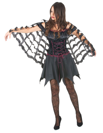 Cape araignée pour femme Halloween noire à effet toile découpée