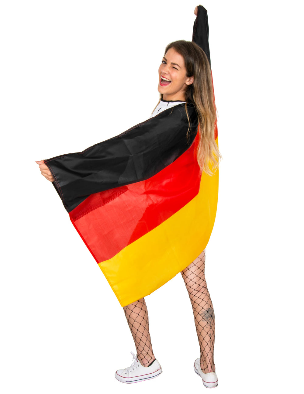 Vue de dos de la cape de fan drapeau allemand