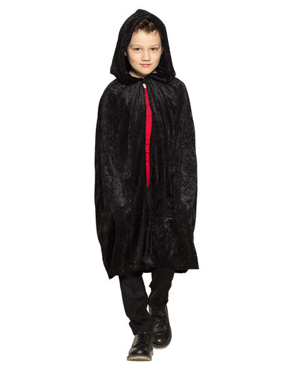 Cape en velours noir pour enfant avec capuche