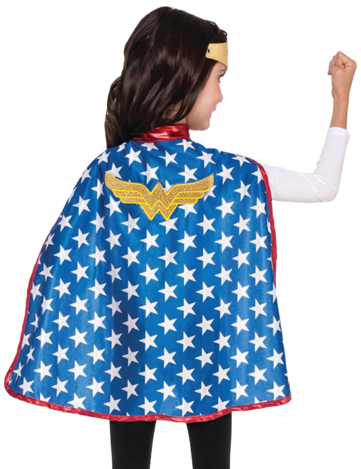Kápa a tiara Wonder Woman Super Hero Girls pre dieťa modrá s bielymi hviezdami a zlatá logom