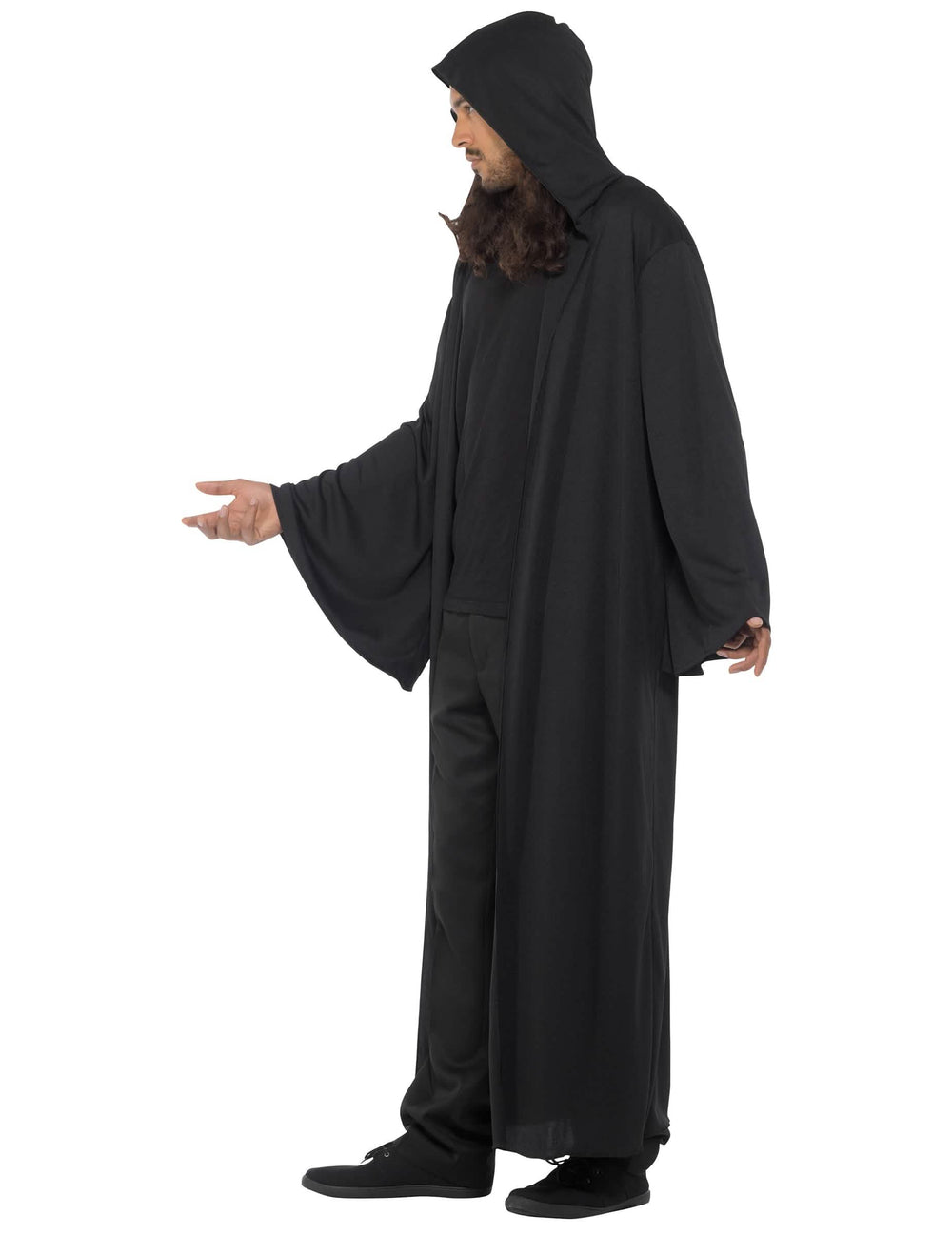 Bočný pohľad na dlhý plášť s kapucňou halloween