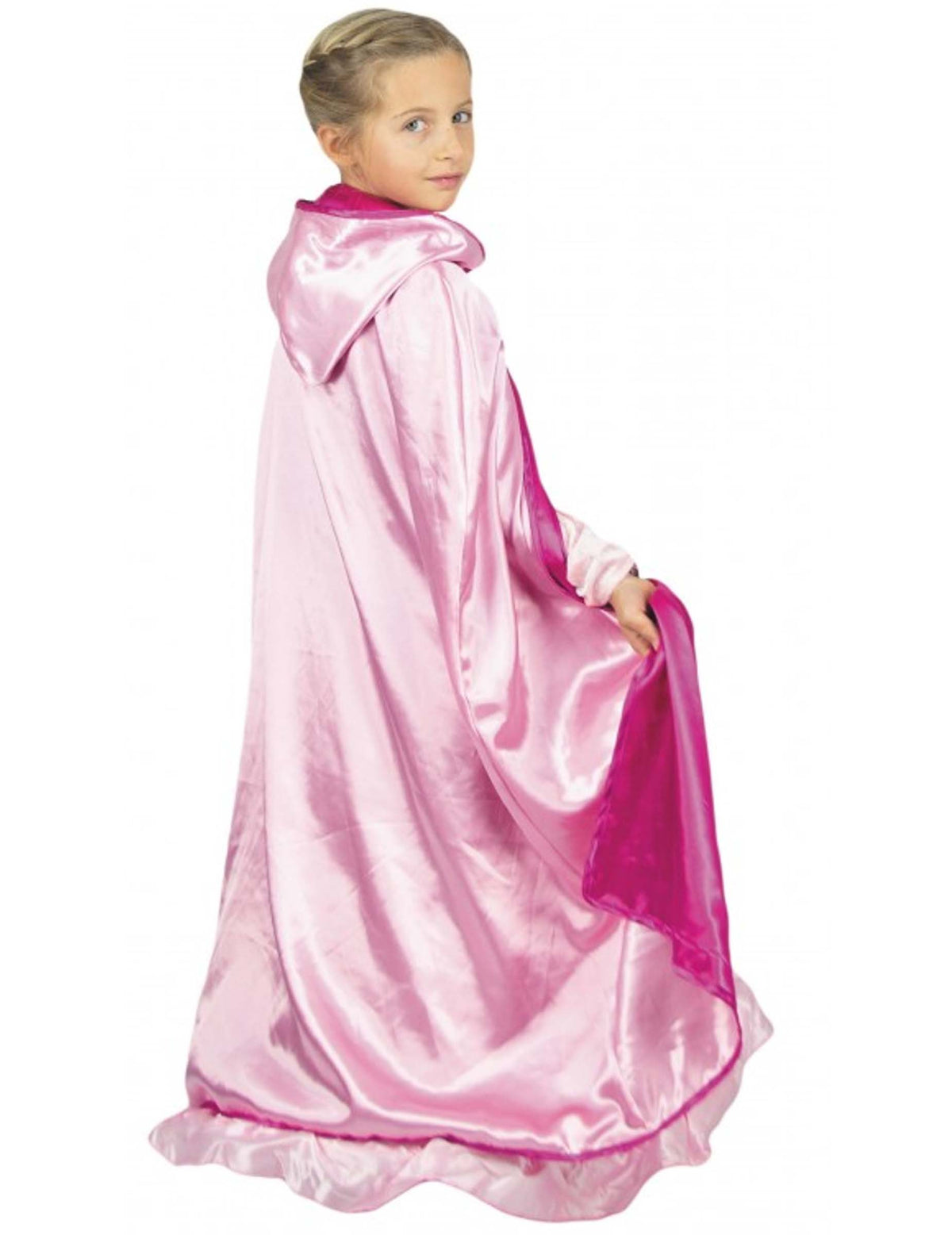 Cape de princesse réversible luxe pour enfant rose satinée