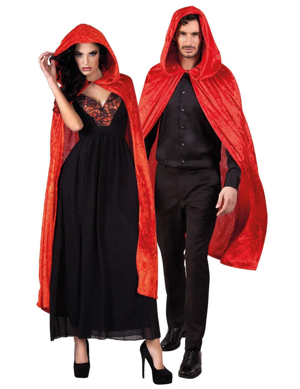 Červený halloween plášť pre dospelého s velúrovým vzhľadom