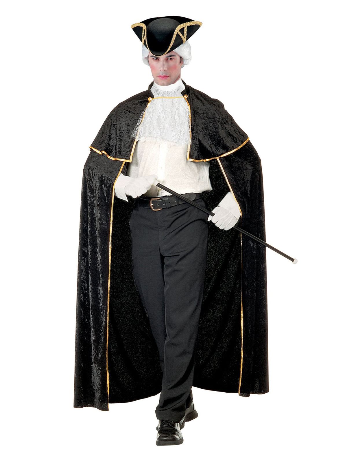 Cape de séducteur vénitien avec jabot pour adulte noir et doré