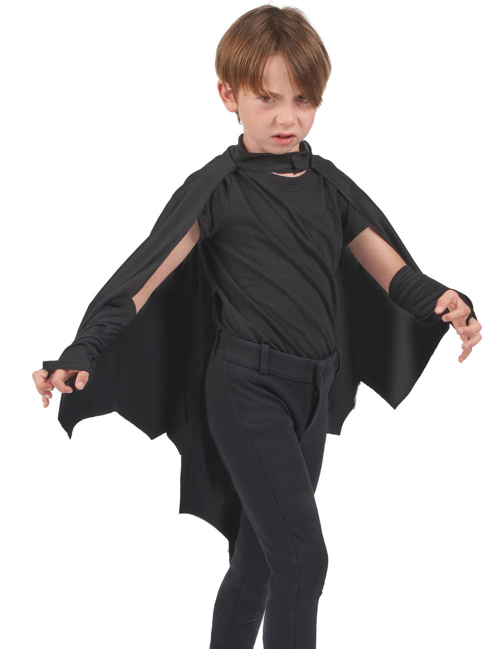 Vue de trois-quarts de la cape vampire chauve-souris pour enfant