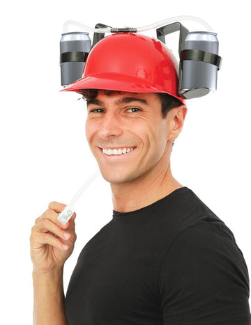 Červená prilba proti smädu pre dospelých s držiakom na plechovky