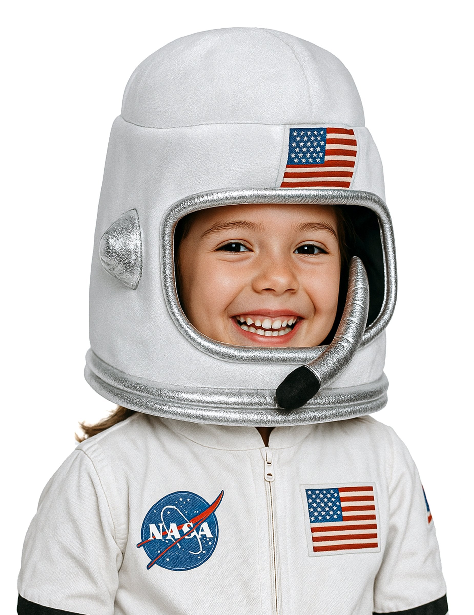 Casque astronaute pour enfant blanc avec écusson drapeau américain et micro argenté