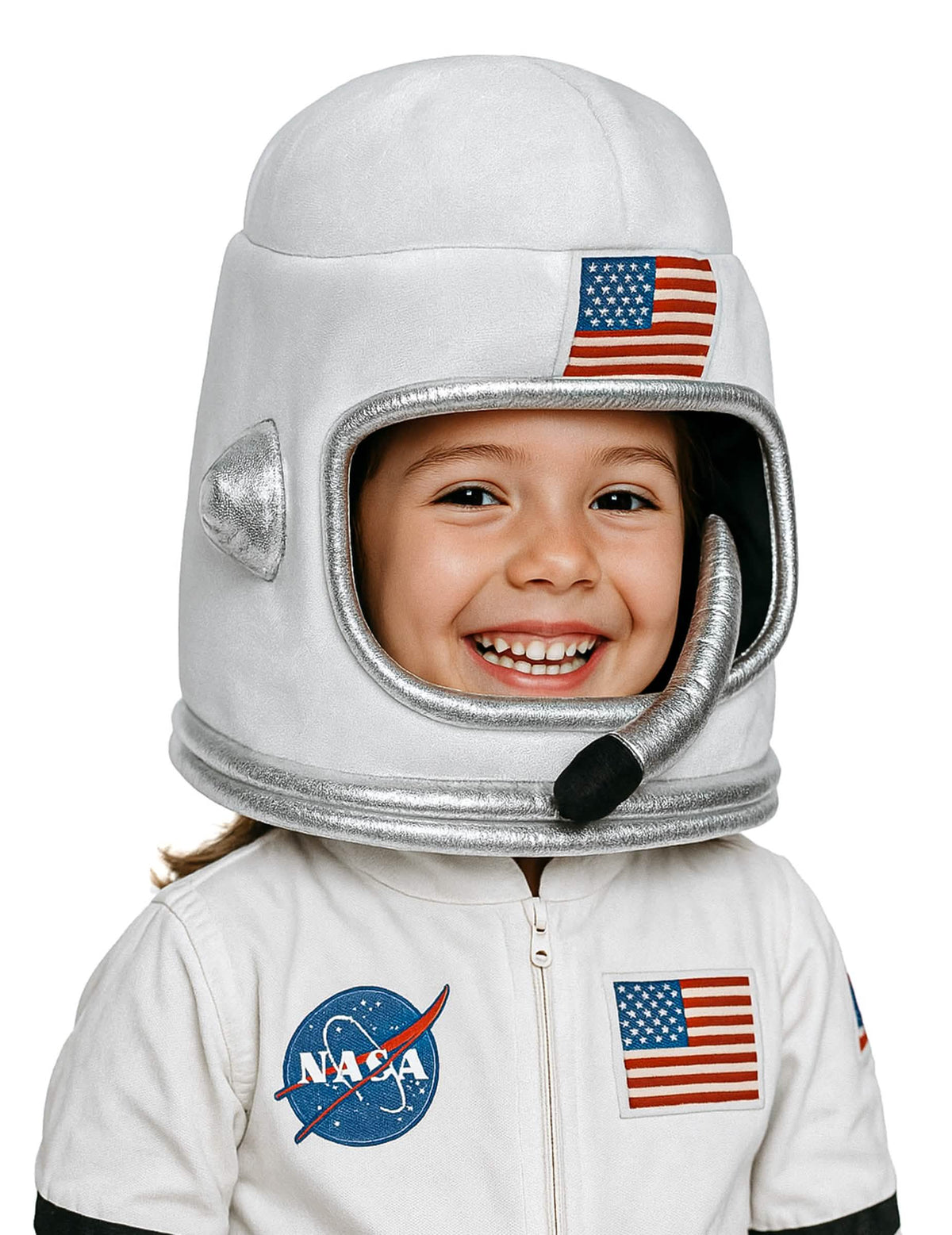Biela astronautická prilba pre dieťa s logom NASA a americkou vlajkou