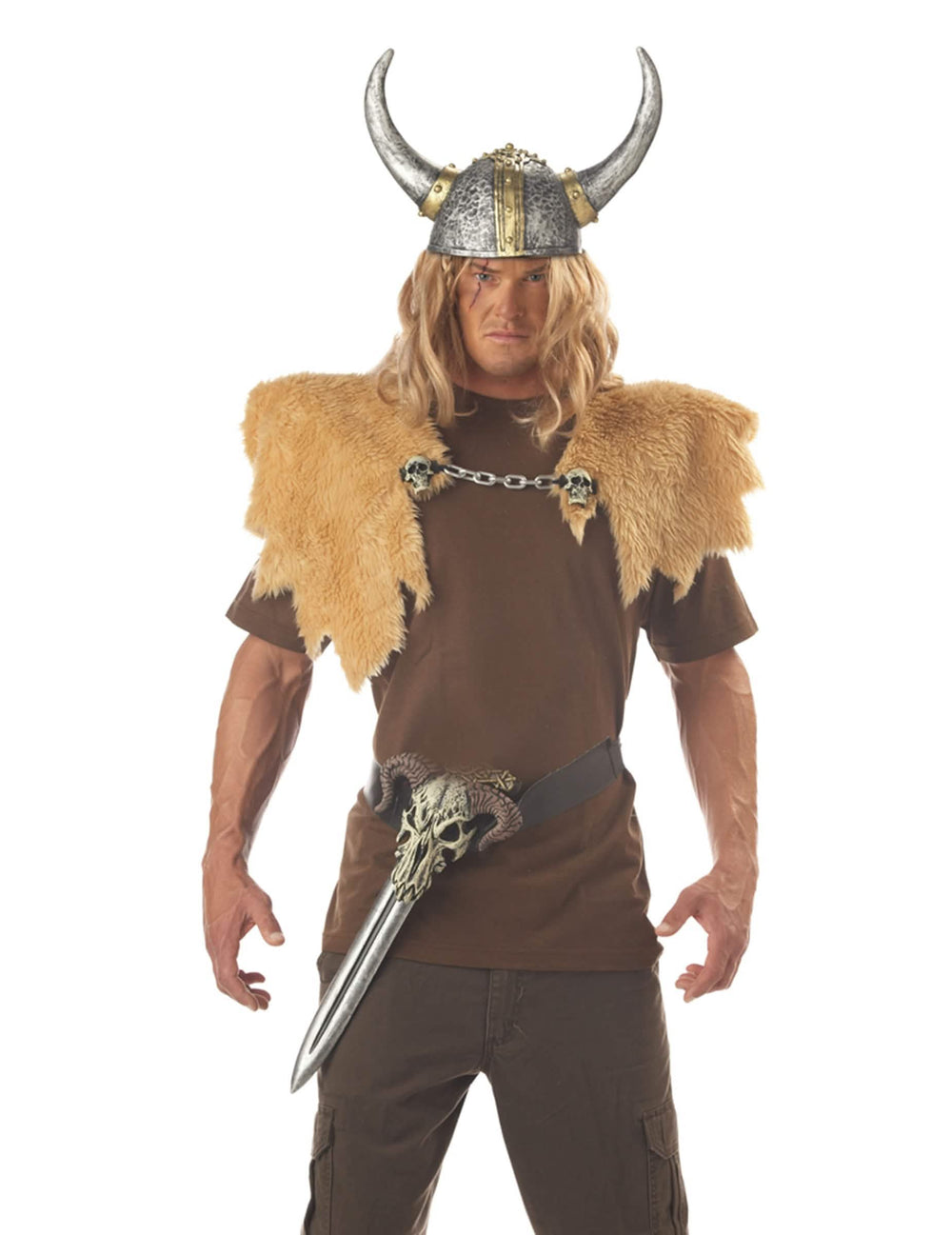 Mäkká vikingská prilba pre dospelého sivá strieborná s rohmi