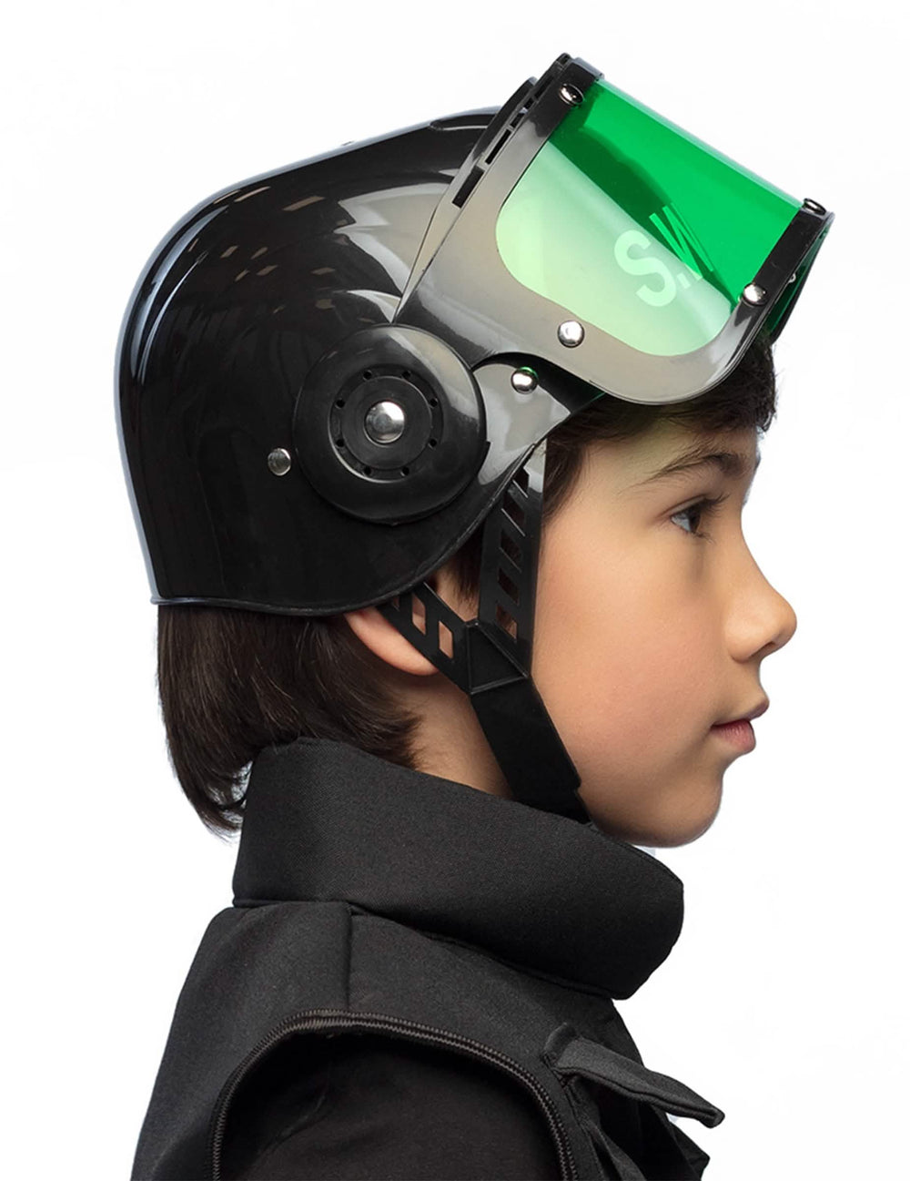 Bočný pohľad na prilbu SWAT pre dieťa