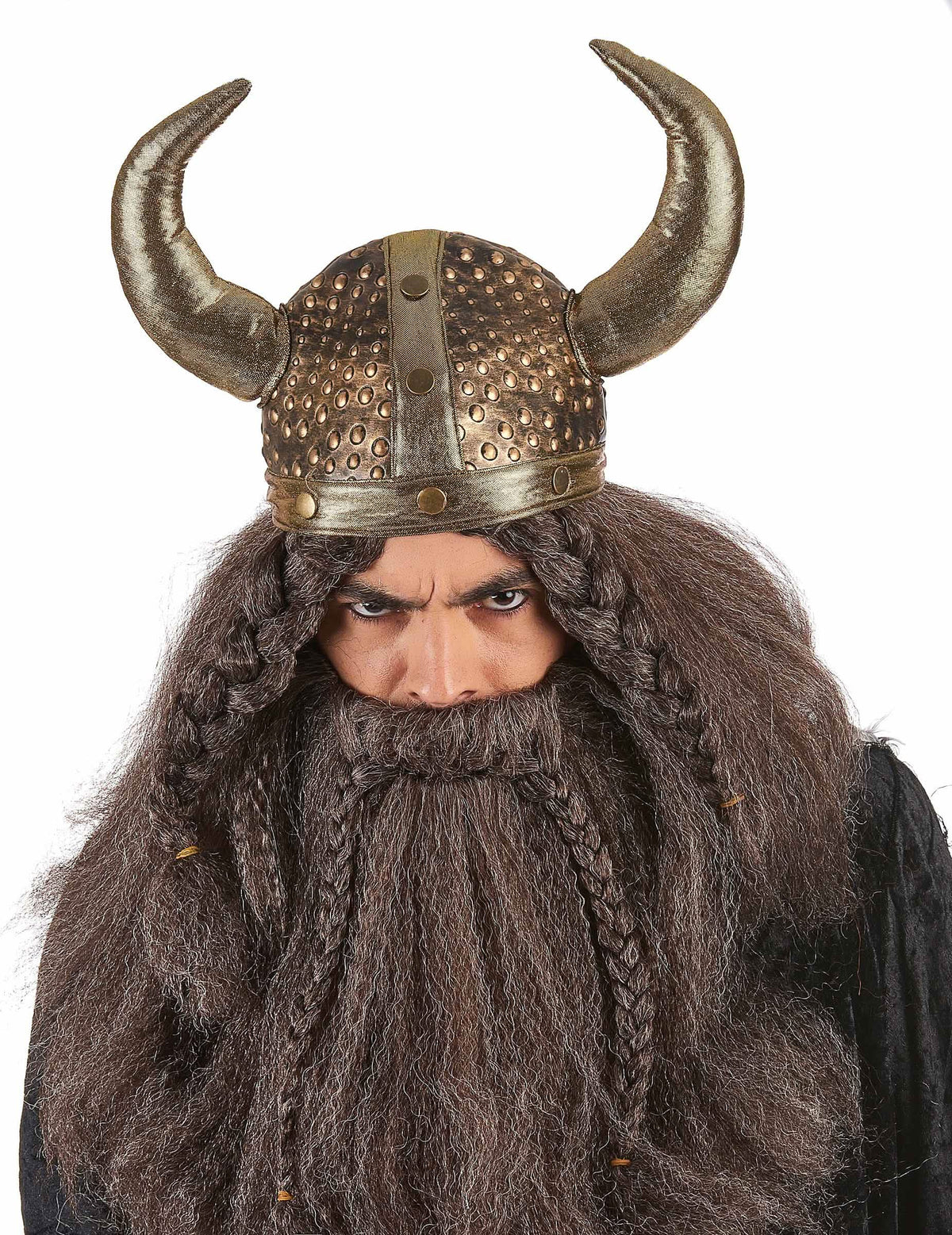 Mäkkučká vikingská prilba pre dospelého s metalickým bronzovým povrchom s rohmi