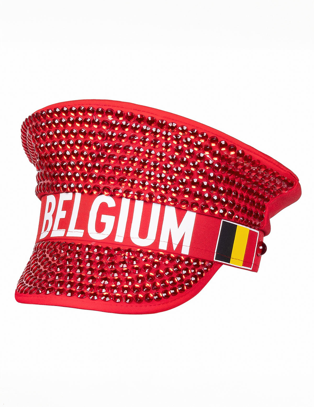 Vue de profil de la casquette à strass supporter Belgique