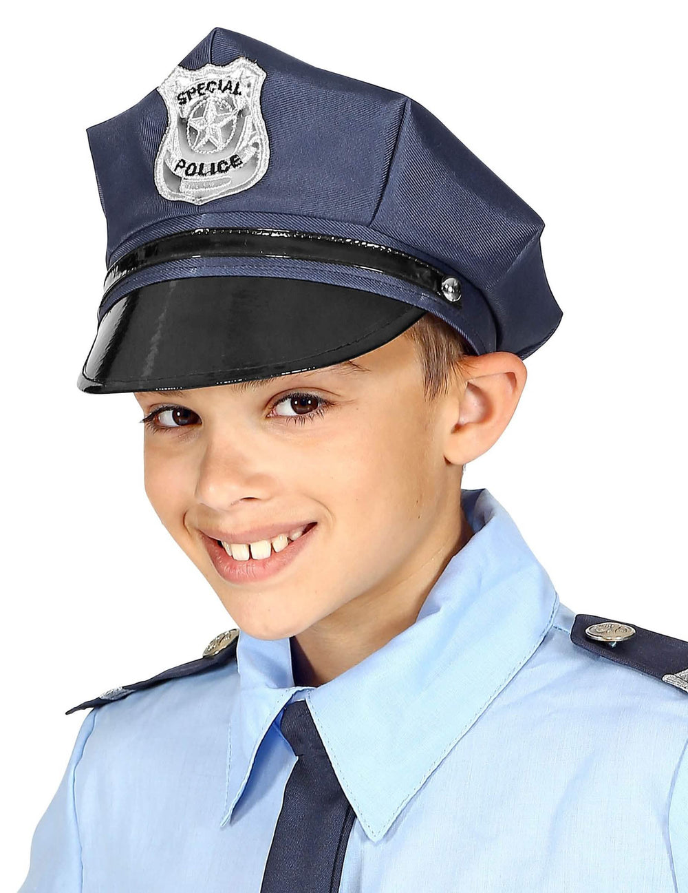Nastaviteľná policajná šiltovka pre dieťa tmavomodrá so strieborným odznakom
