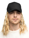 Casquette avec perruque blonde pour homme noire et ondulée