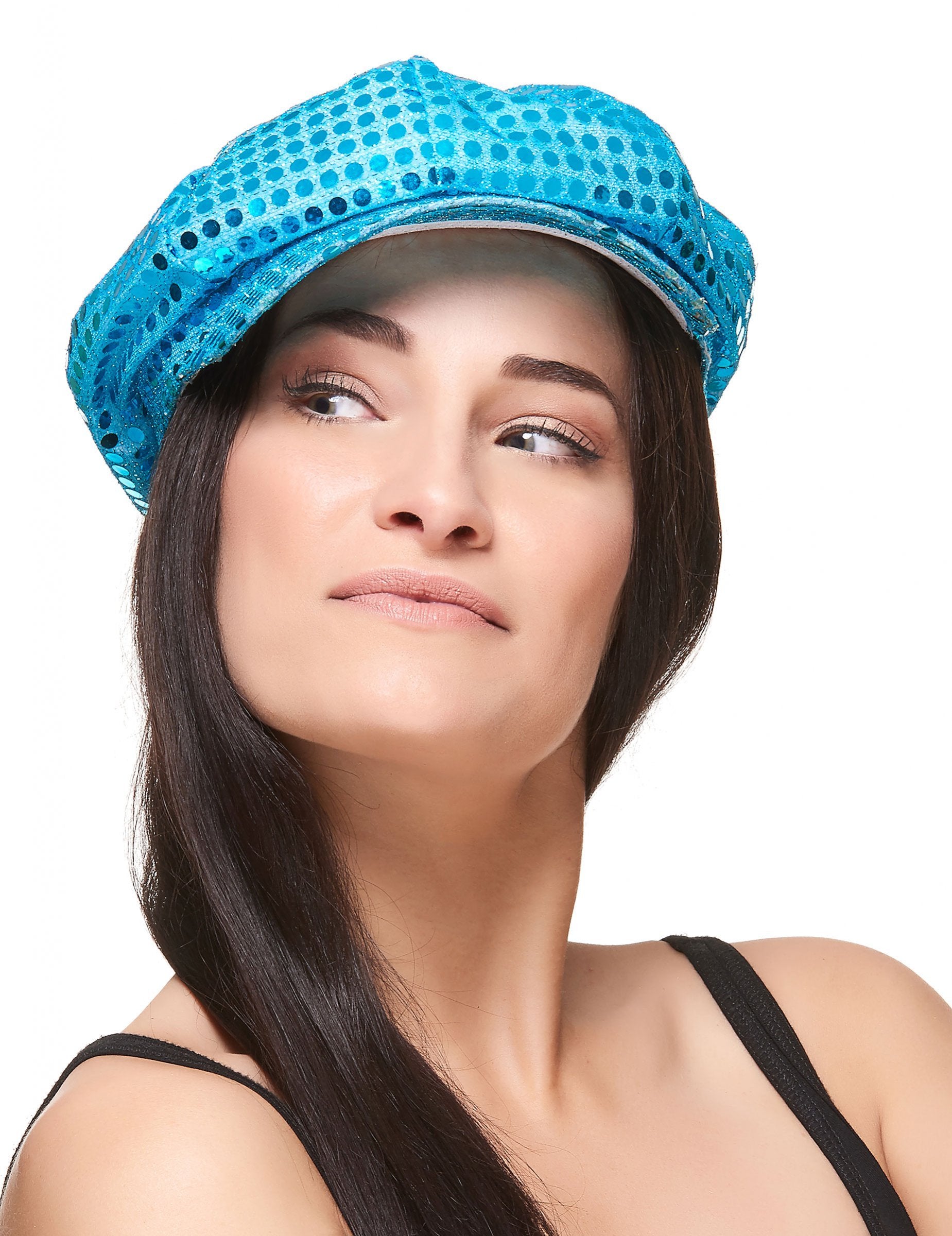 Vue de face de la casquette disco à sequins