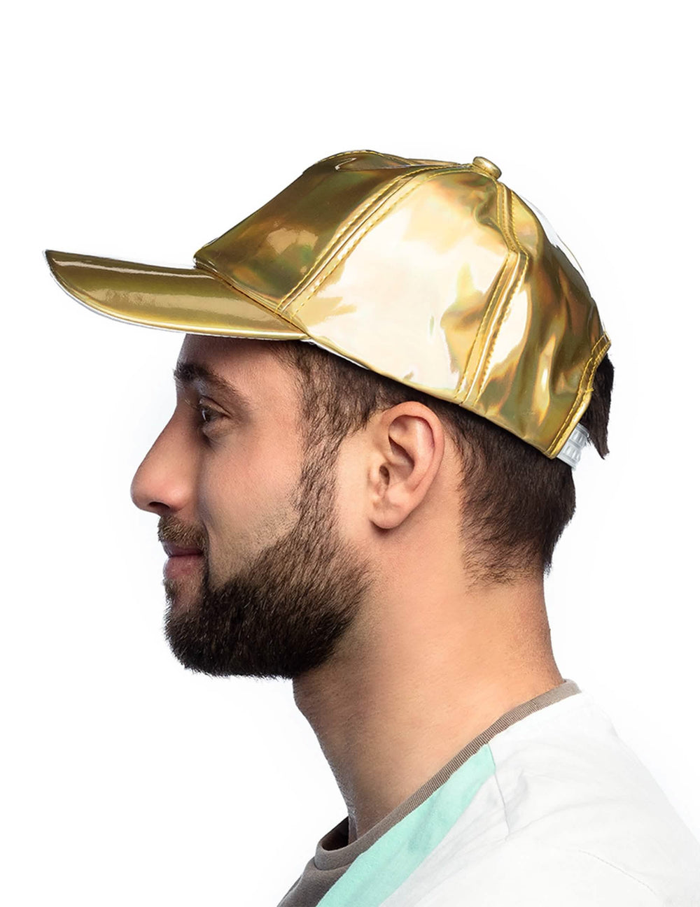 Bočný pohľad na dúhovú zlatú čiapku pre dospelý