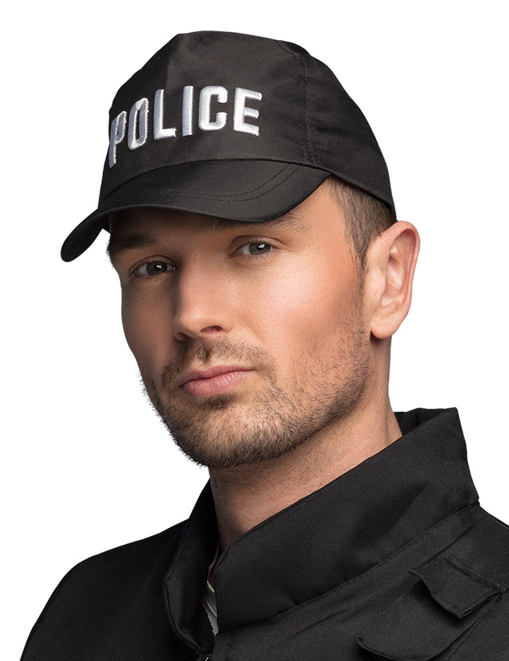 Casquette de police pour adulte noire avec inscription blanche