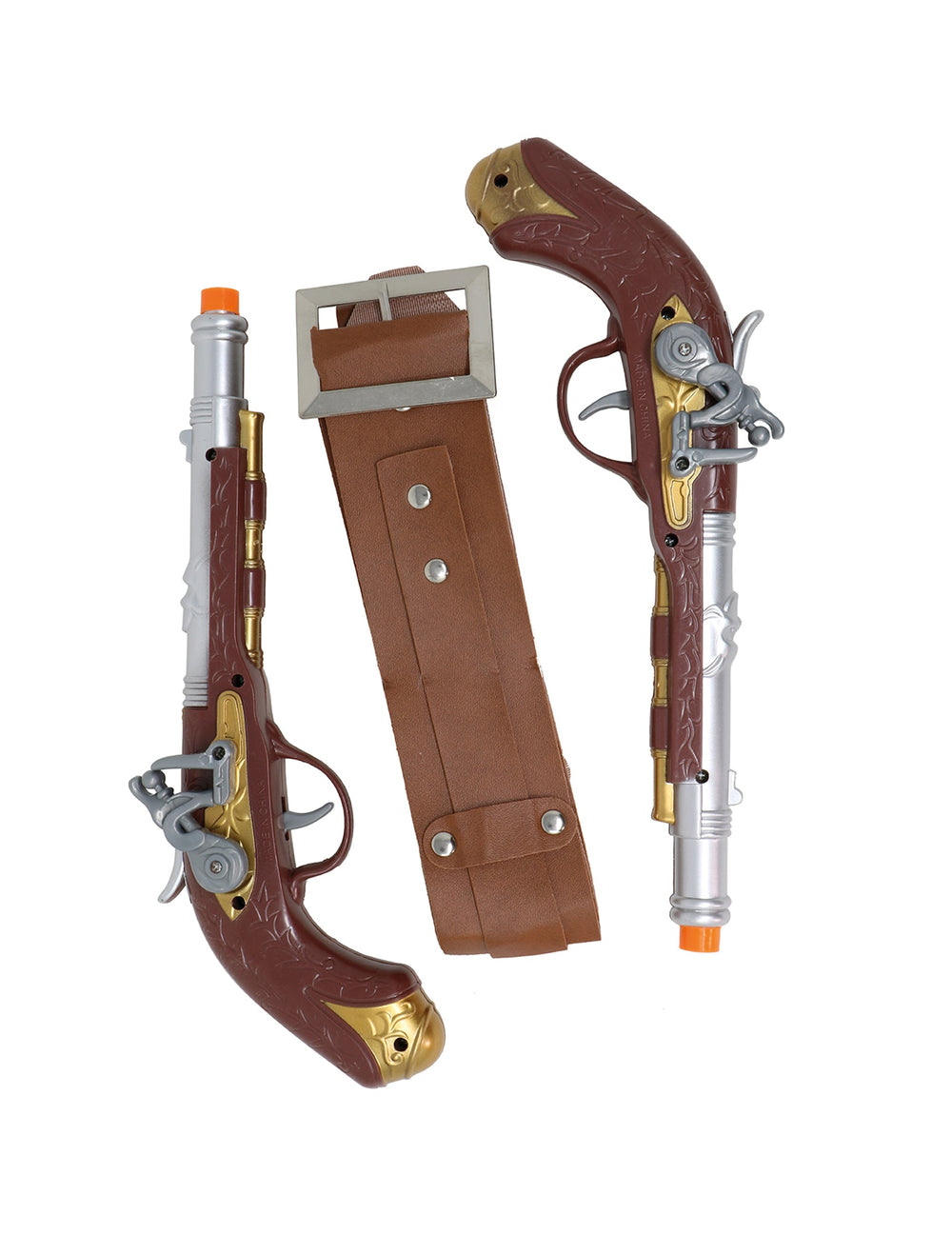 Ceinture avec 2 pistolets de pirate pour enfant marron et argenté