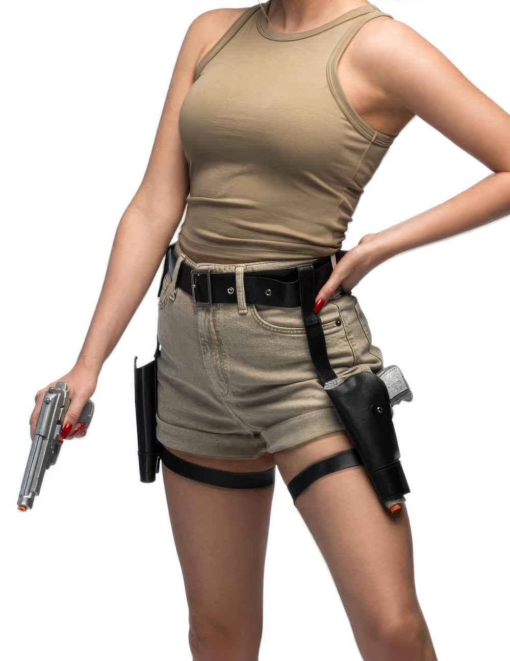 Dobrodružný opasok s pištoľami pre dospelý čierny s puzdrami na stehno
