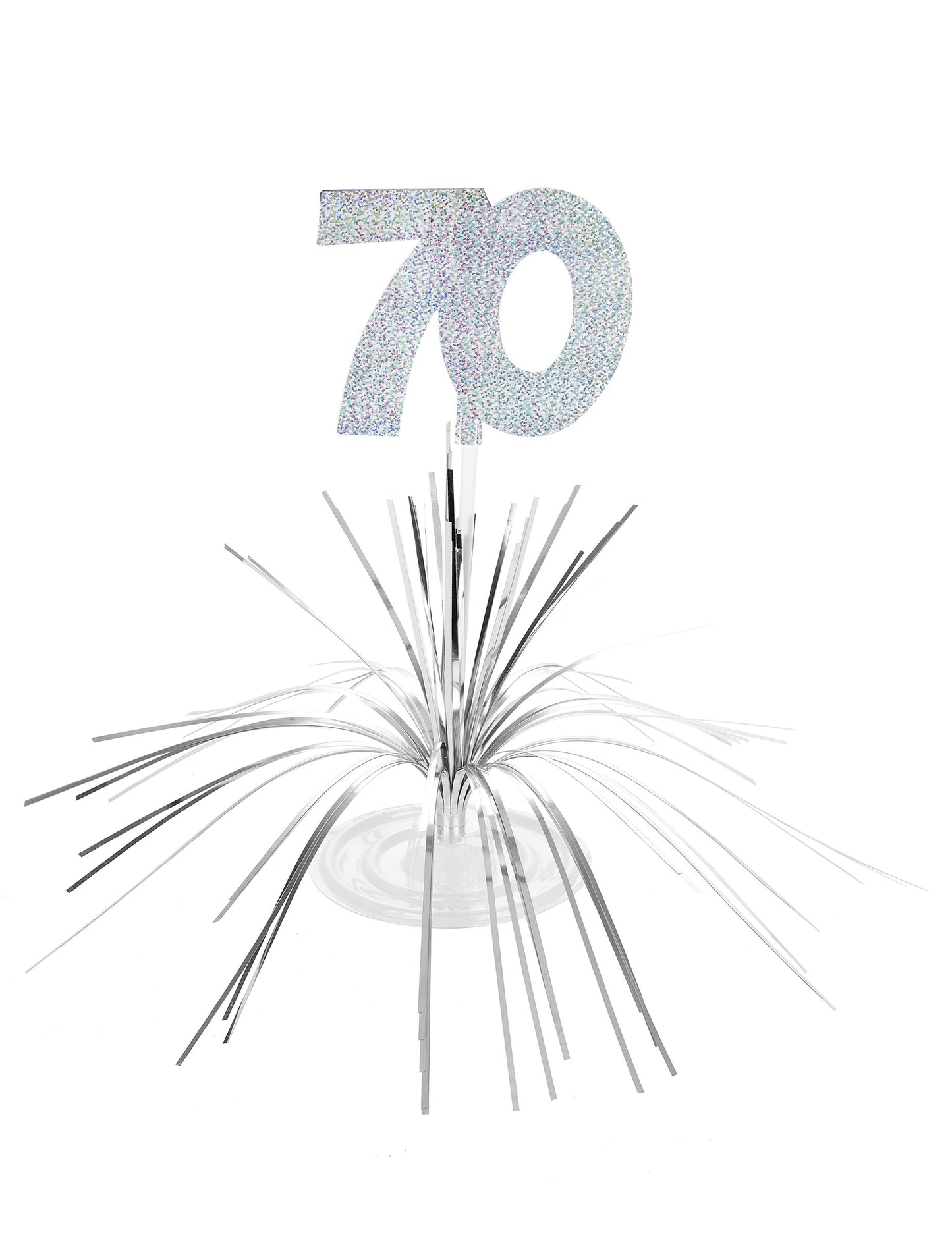 Centre de table 70 ans pour anniversaire argenté scintillant