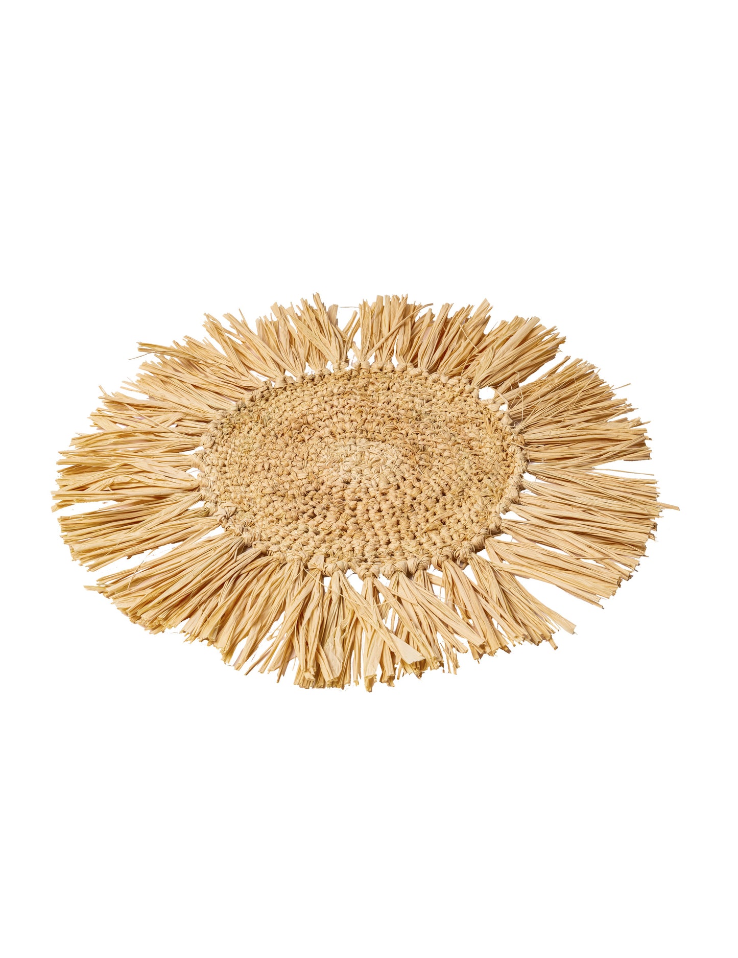 Okrúhly stredový dekor Bali z rafie s 36 cm strapcami 