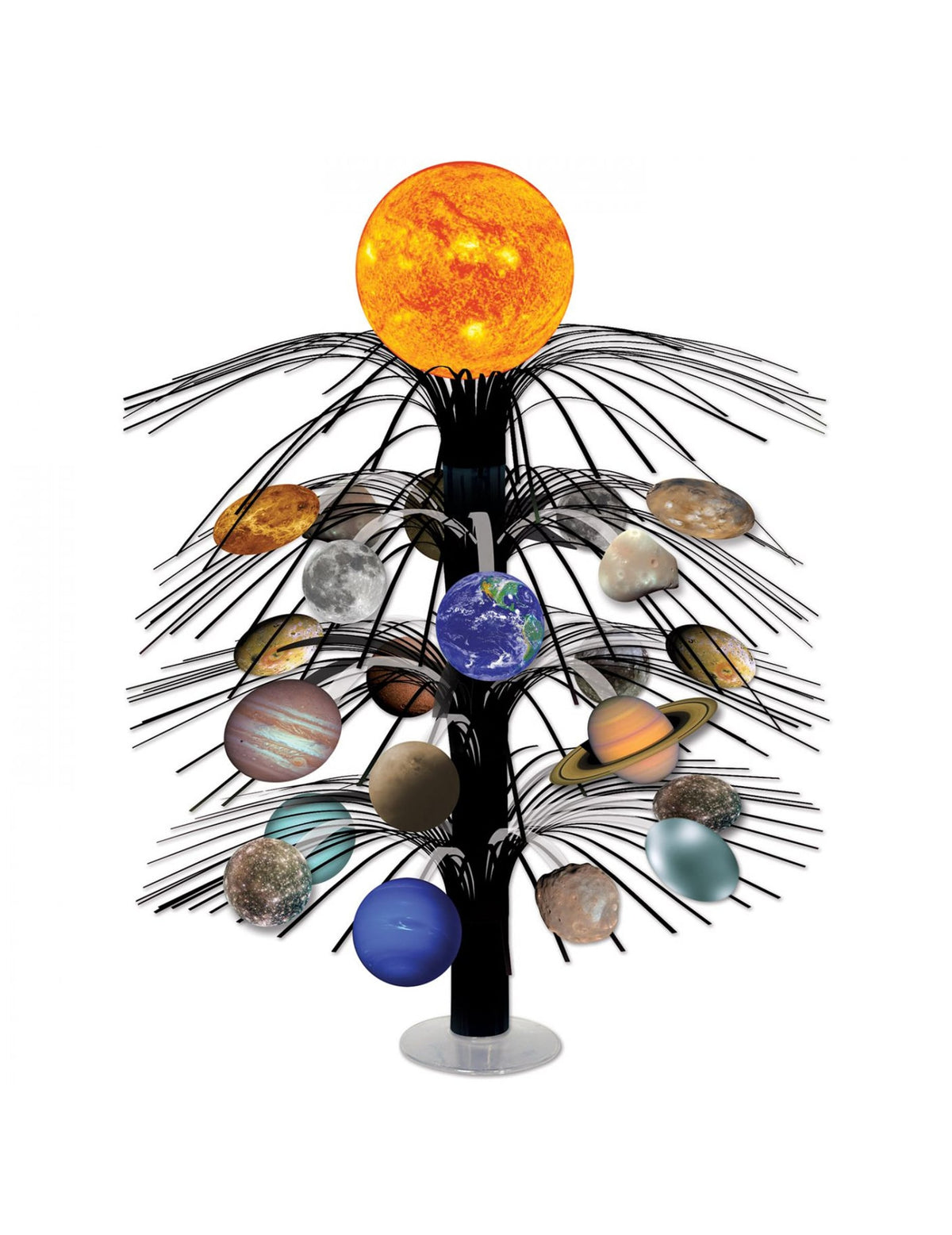 Centre de table en cascade système solaire pour fête multicolore avec planètes et soleil