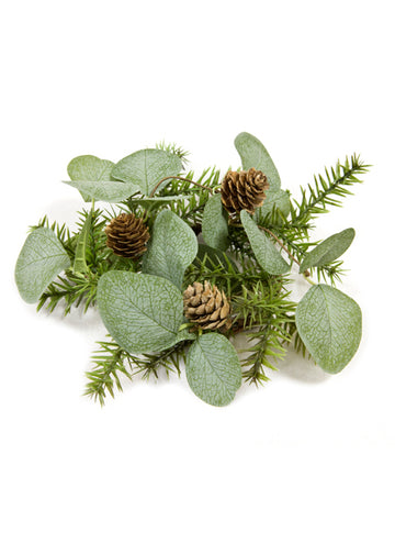 Stredová dekorácia z eukalyptu, jedle a borovicovej šišky 20 cm