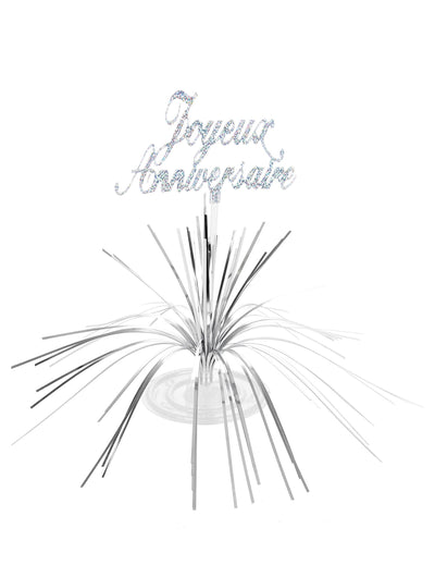 Centre de table Joyeux Anniversaire pour fête argenté scintillant
