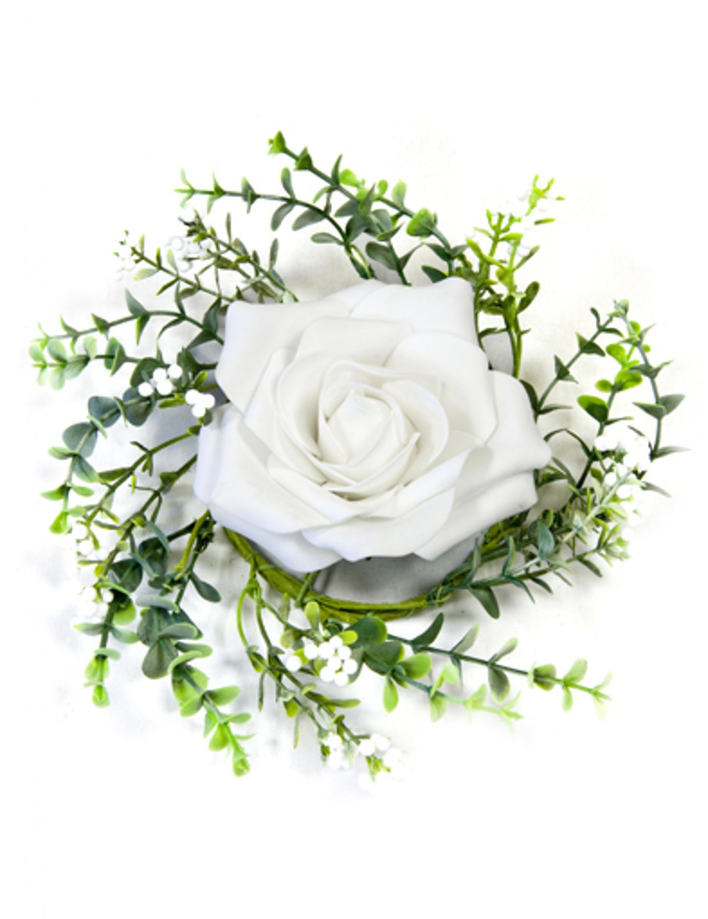 Ružový stredový ornament a biele lístie 18 cm umelý kvet