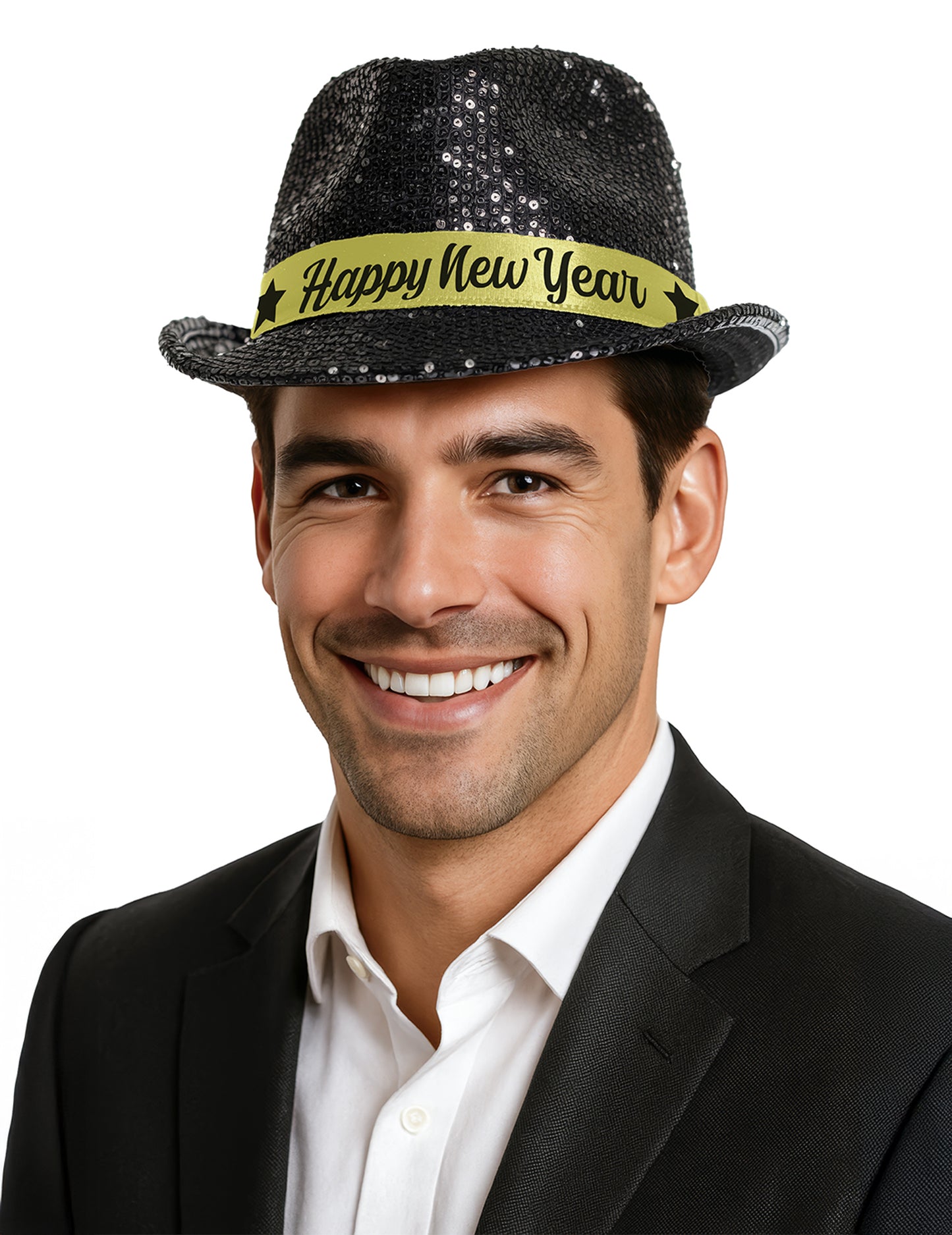 Čierna flitrovaná čiapka pre dospelých s novým rokom