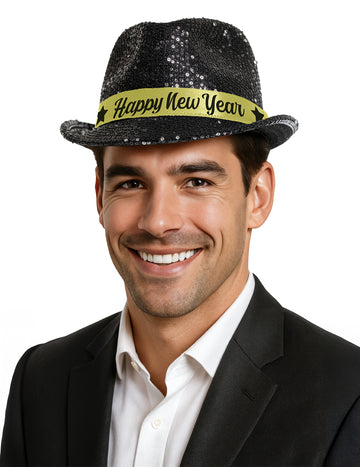 Čierna flitrovaná čiapka pre dospelých s novým rokom