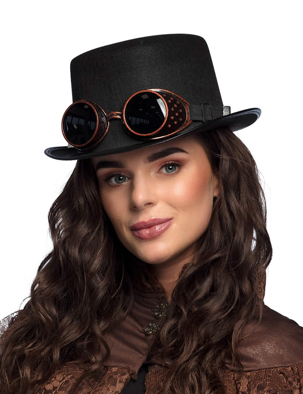 Klobúk s okuliarmi steampunk pre dospelého čierna a medená