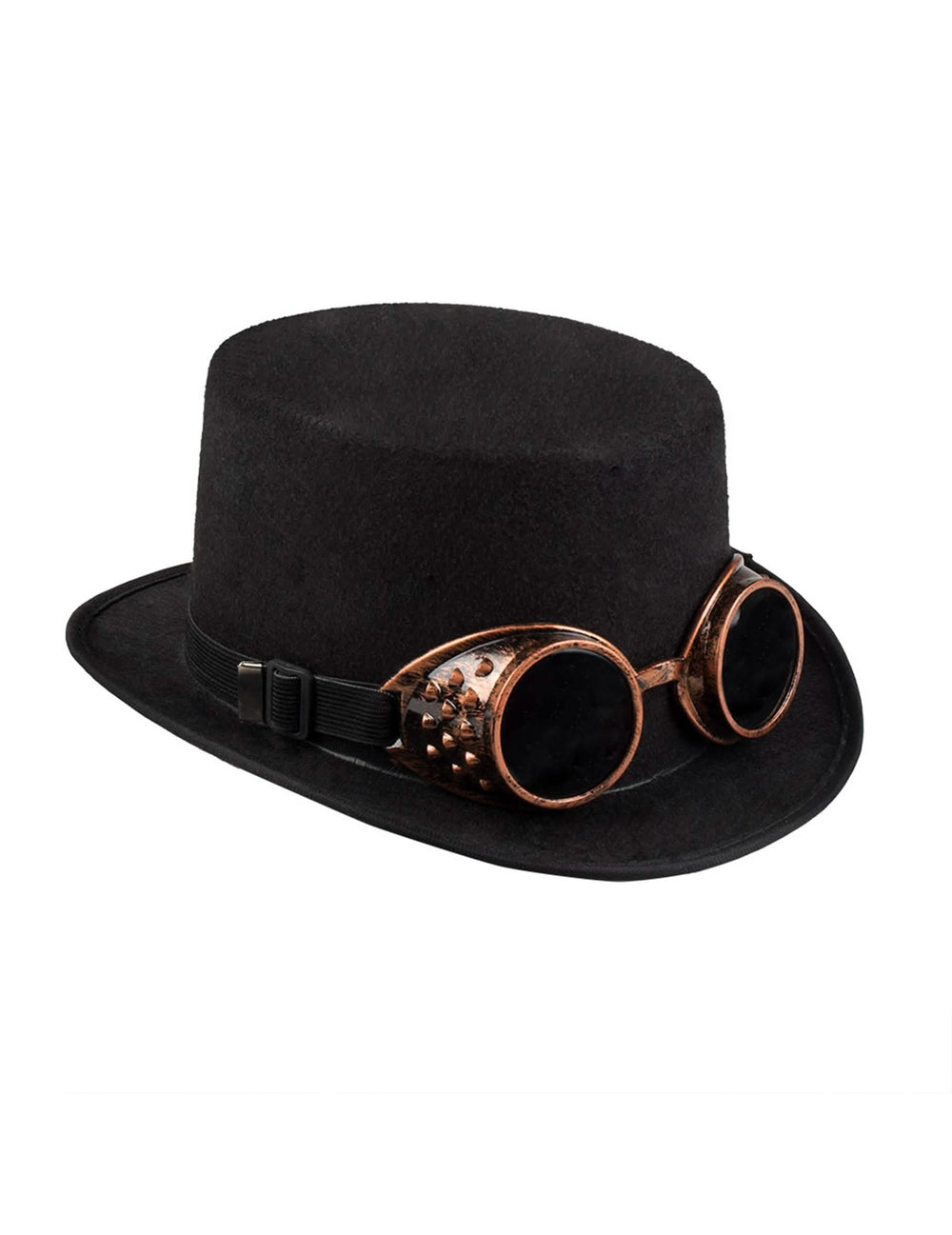 Pohľad na klobúk z troch štvrtín s okuliarmi steampunk