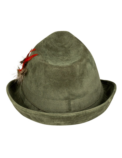 Khaki zelený bavorský klobúk s perím pre dospelých