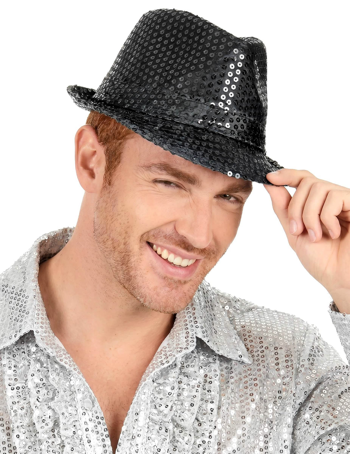 Klobúky borsalino s dospelými čiernymi flitrami