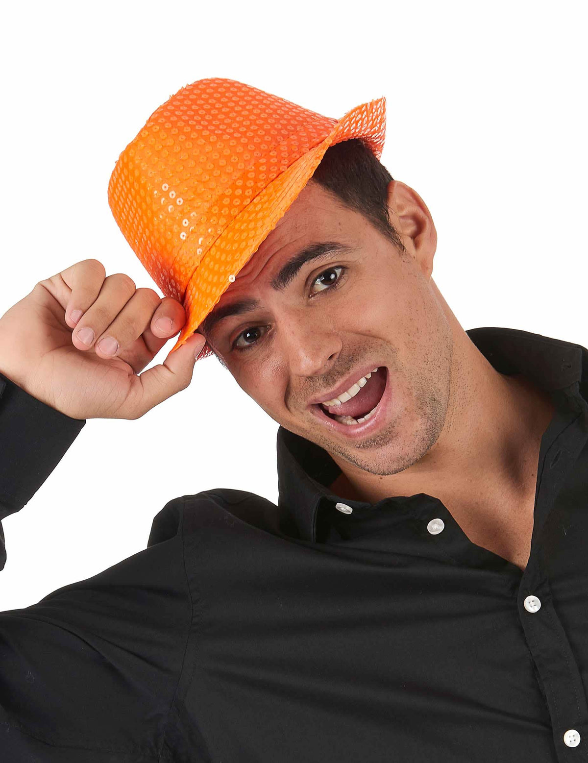 Klobúk borsalino s flitrami pre dospelého oranžová