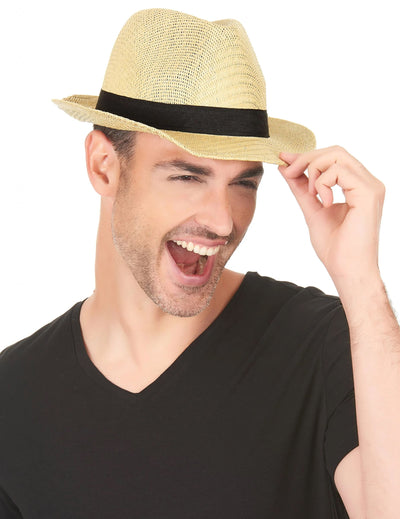 Chapeau borsalino pour adulte écru avec bande noire
