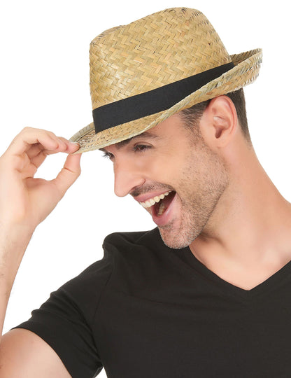 Chapeau borsalino en paille pour adulte avec bande noire