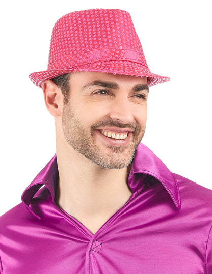 Borsalino klobúk s fluorescenčnými ružovými flitrami