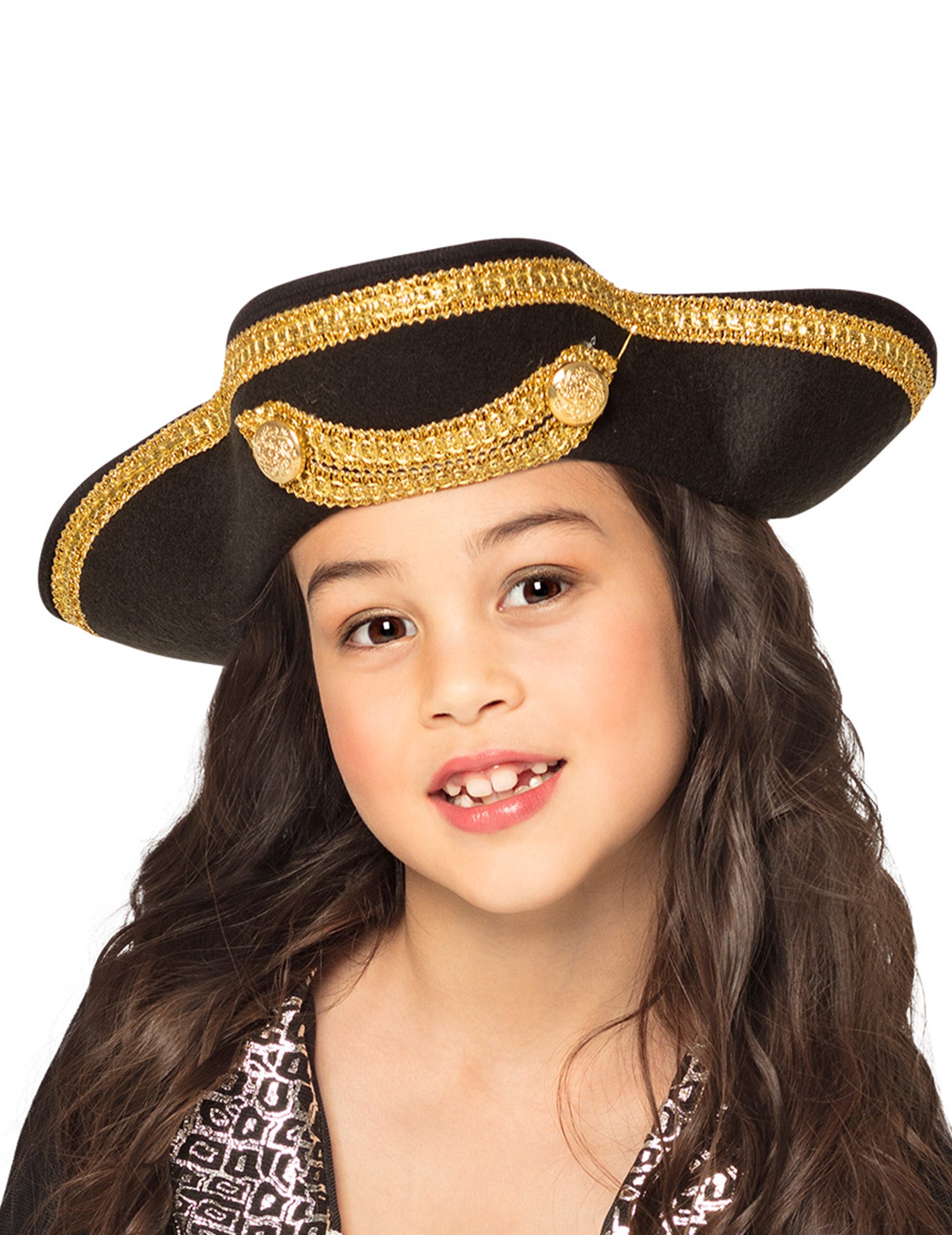 Kapitánsky pirátsky klobúk pre deti čierny a zlatý
