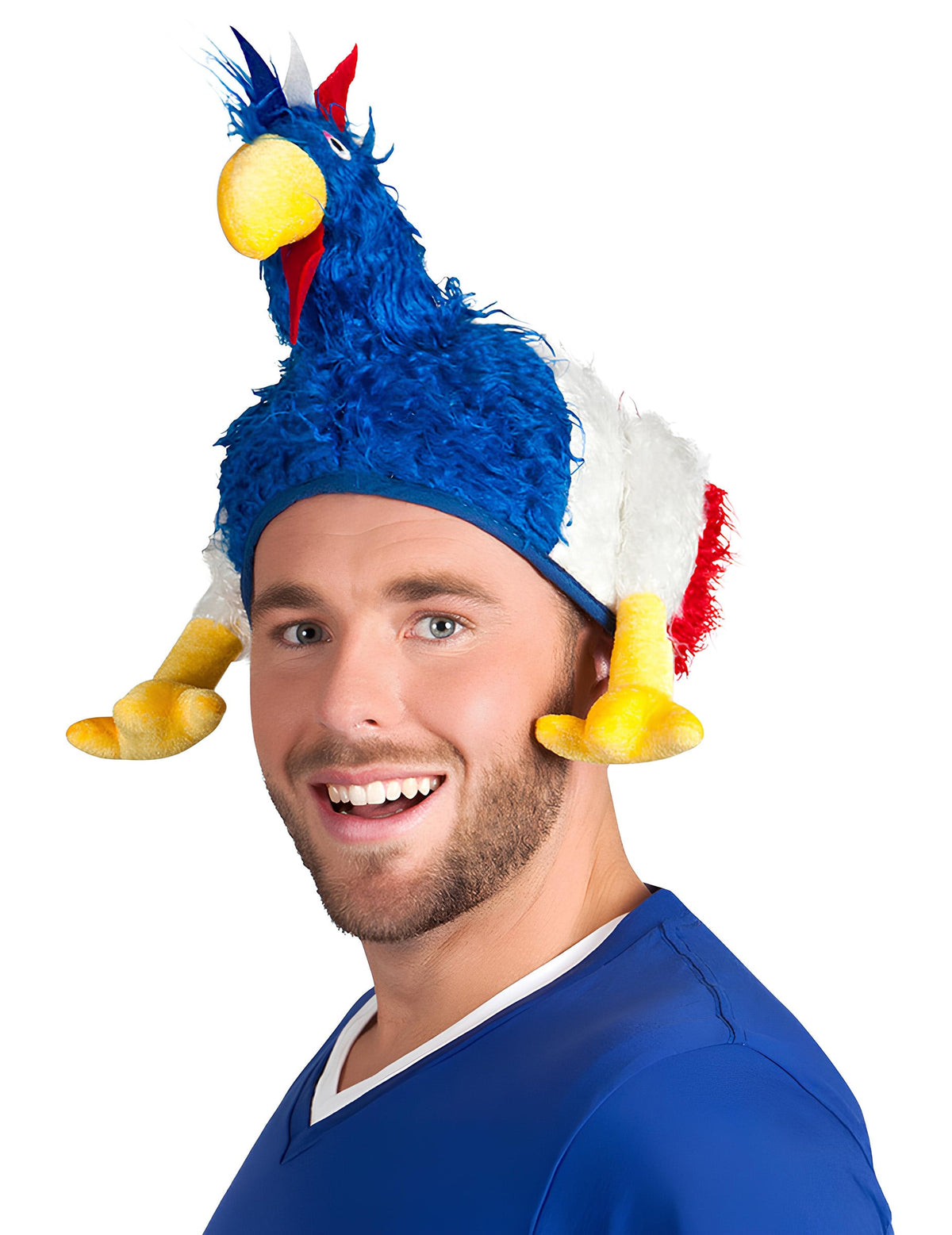 Vue de trois-quarts du chapeau coq supporter France