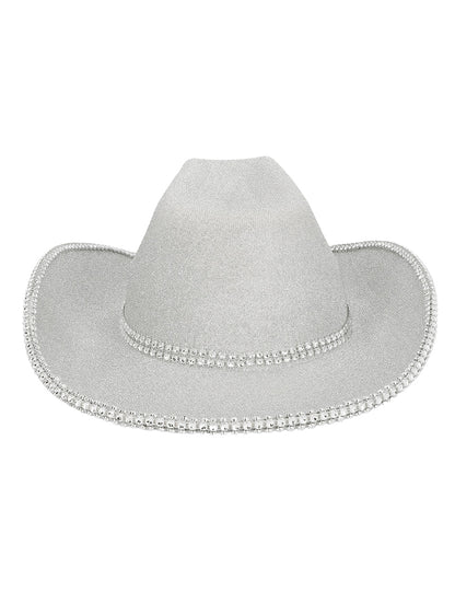 Strieborný flitrovaný kovbojský klobúk pre dospelých