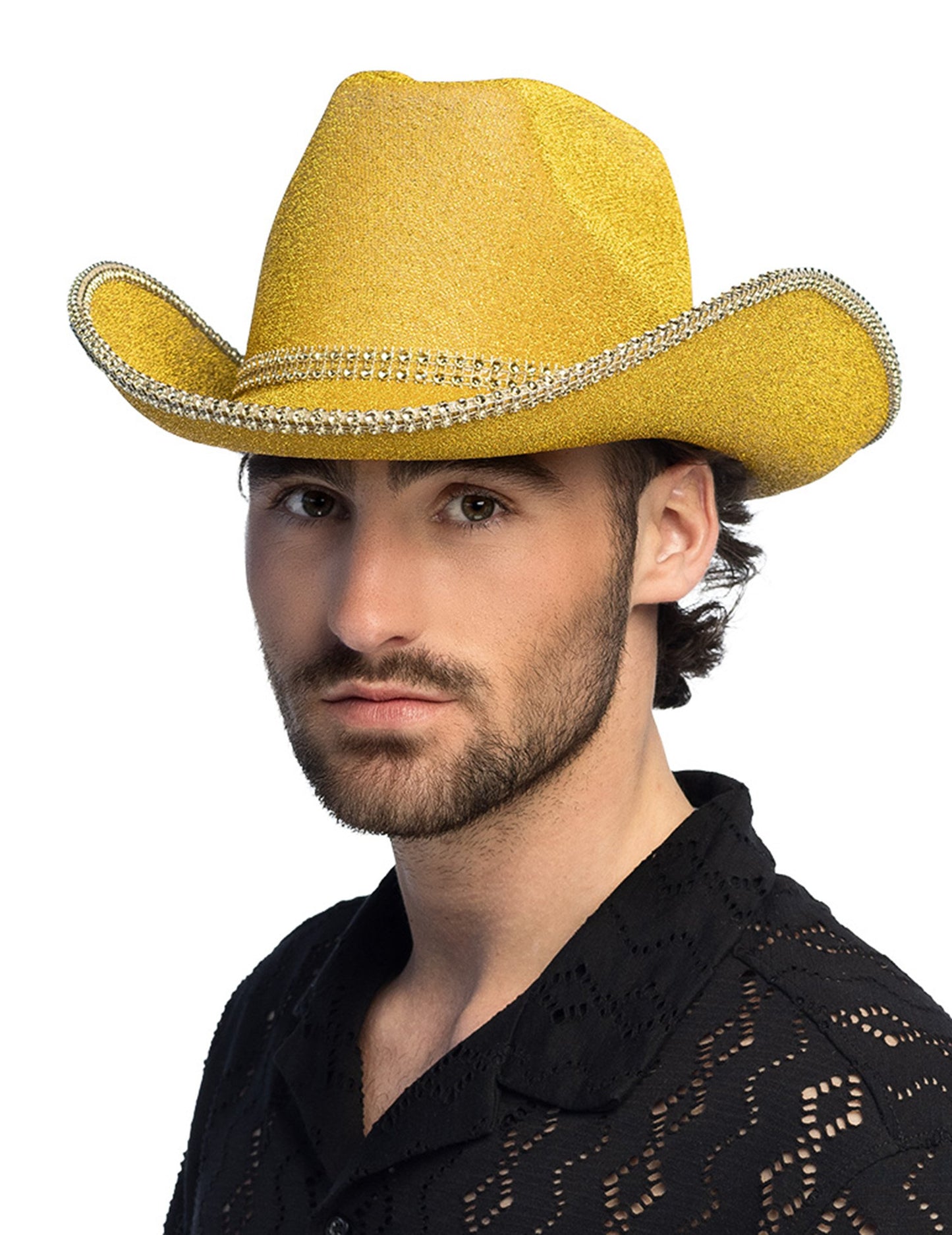 kovbojský klobúk so zlatými flitrami pre dospelých