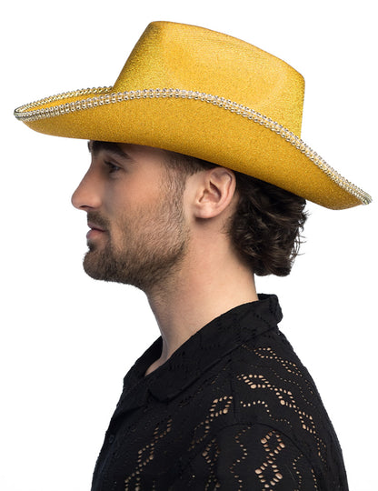 kovbojský klobúk so zlatými flitrami pre dospelých