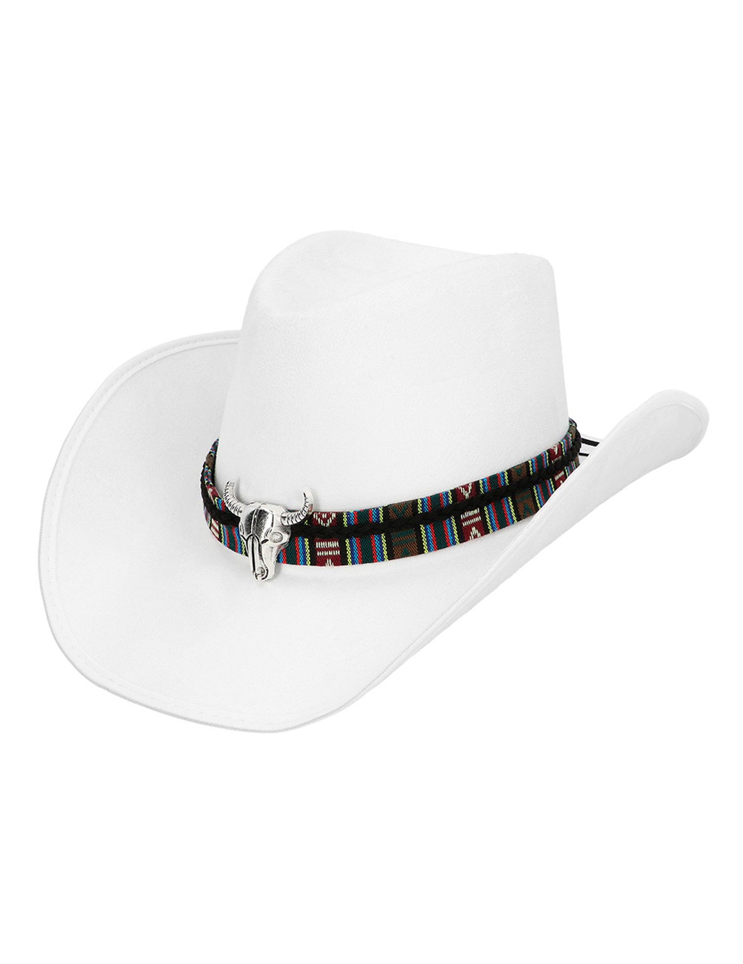 Biely kovbojský klobúk pre dospelých s byvolou hlavou