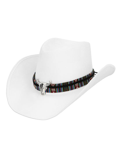 Biely kovbojský klobúk pre dospelých s byvolou hlavou
