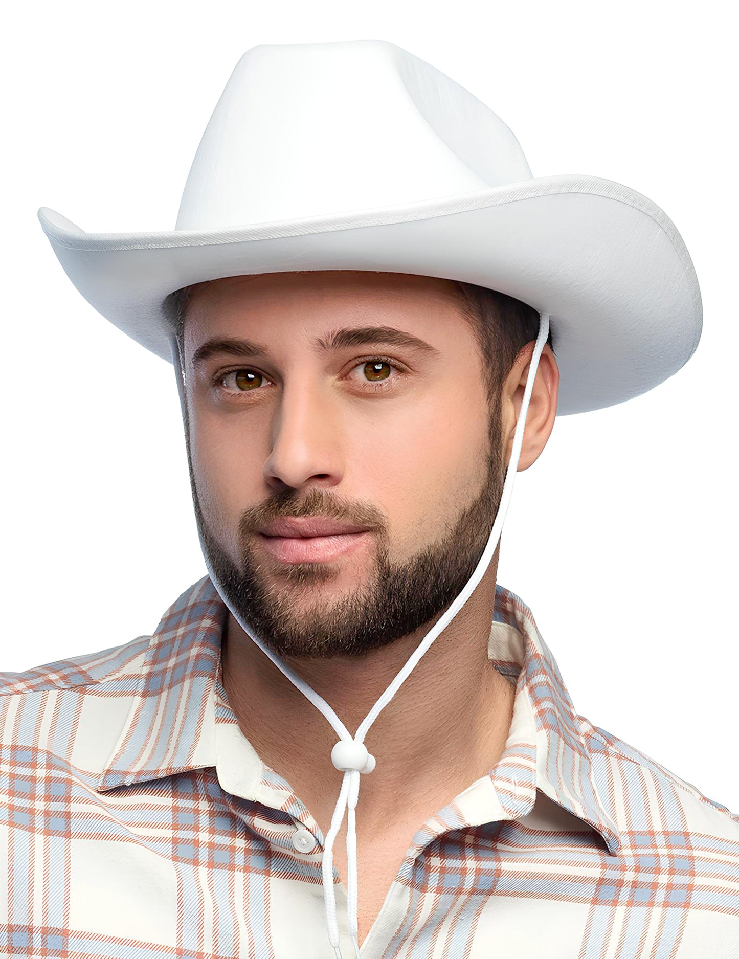 Chapeau de cowboy pour adulte blanc avec cordelette