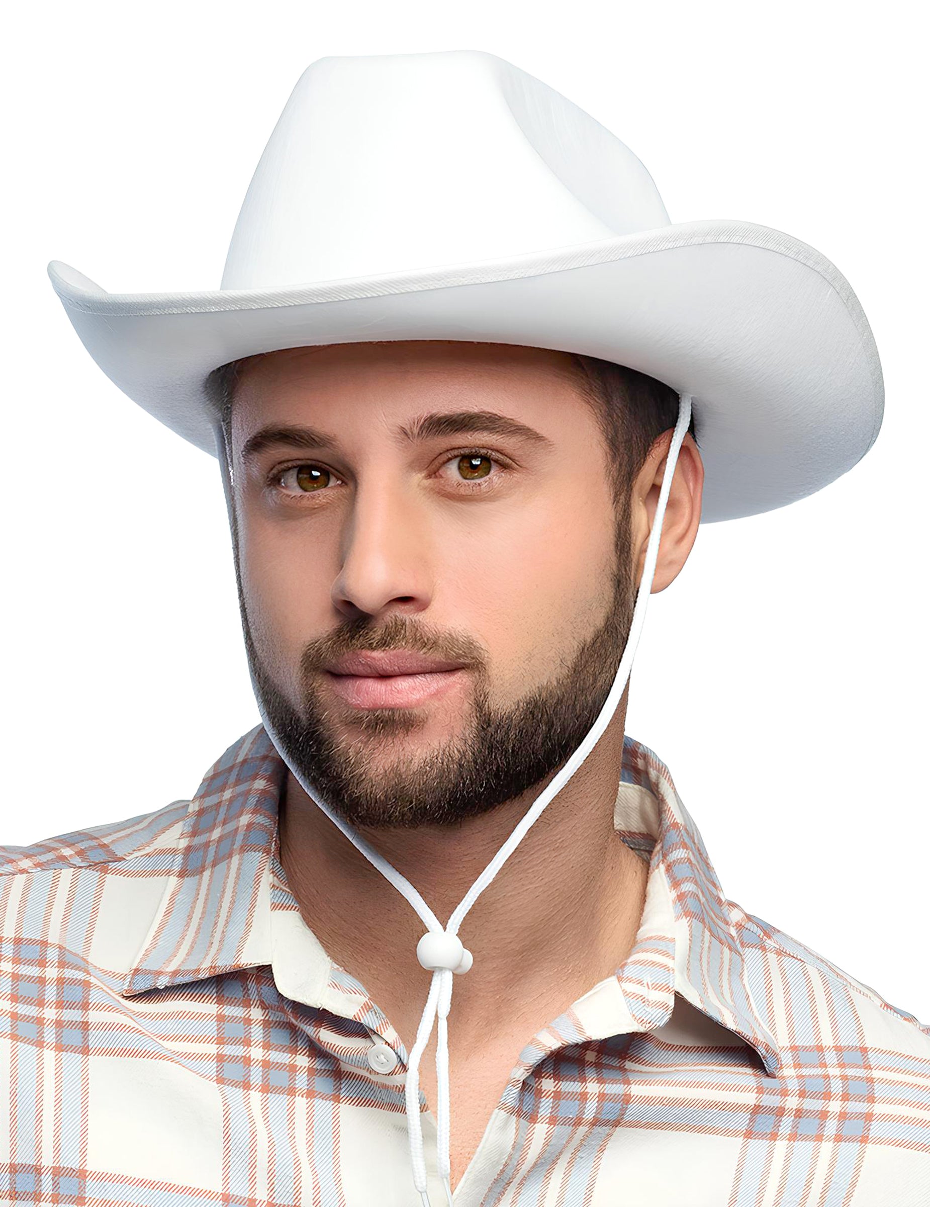 Chapeau de cowboy pour adulte blanc avec cordelette