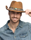 Chapeau Cowboy Festival pour adulte marron avec bandeau orné de perles et turquoise