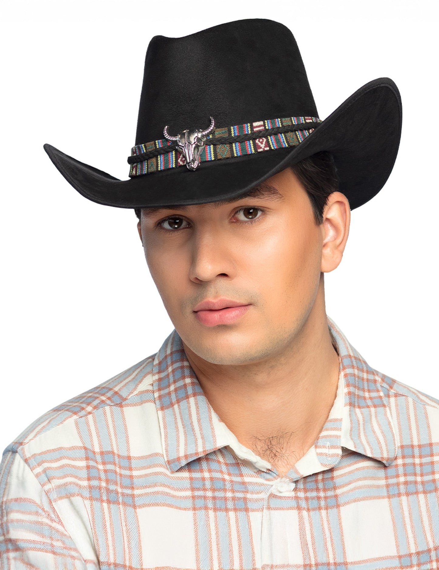 Čierny kovbojský klobúk pre dospelých s byvolou hlavou